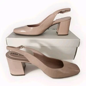 Anne Klein iflex LANEY Nude Patent Leather Square Toe Slingback Pumps 9 New - Picture 1 of 7