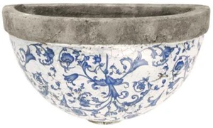 Antiqued Blue & White Ceramic Plant Flower Herb Garden Wall Planter Pot - Picture 1 of 2