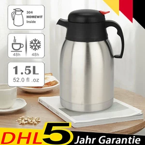 Doppelwandige Edelstahl-Vakuum-Isolierkanne mit Ausgießtaste, 1,5 Liter - Bild 1 von 14