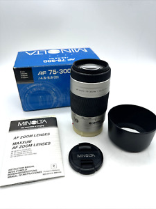 Minolta AF 75-300mm 1:4.5-5.6D Silver Lens Sony A Mount DSLR Camera Box UNTESTED