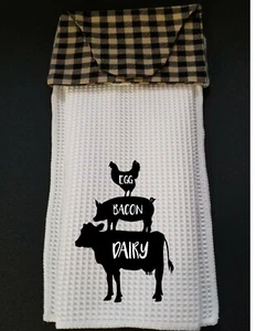 Hanging Kitchen Dish Towel with Snap Closure  EGG,BACON,DAIRY Handmade - Picture 1 of 1