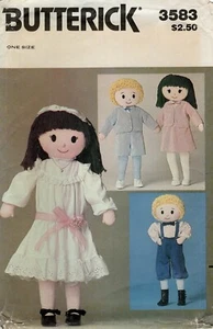 Butterick 3583 Boy & Girl Rag Dolls w Casual & Formal Clothes, Shoes, Boots UC - Imagen 1 de 3