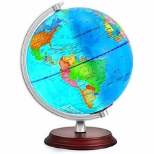TTKTK, Illuminated World Globe for Kids with Wooden Stand,Built in LED