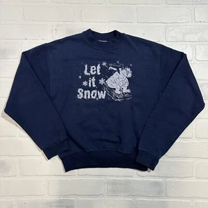 Vintage 90s Kids Sweatshirt M Blue Skiing Snow Sweater - Picture 1 of 17