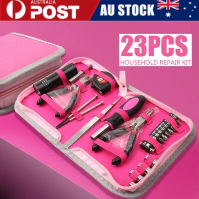  23X Basic Hardware DIY Tool Set and Workshop Kit Pink Lady Tool Her Carry Case - image 1 of 4