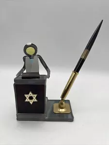 Stained Glass Rabbi Torah Figurine Judaica Jewish Gift Star Of David Pen Desk - Picture 1 of 5