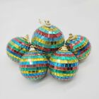 Set Of Five Glass Dico Ball Christmas Ornaments 3" And 2" Red Blue Green Yellow