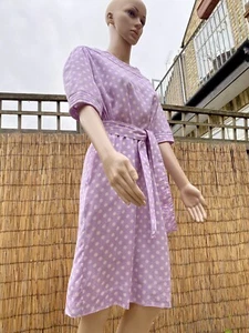 vintage 80's lilac spot printed silk quilted belted tunic dress - Picture 1 of 12