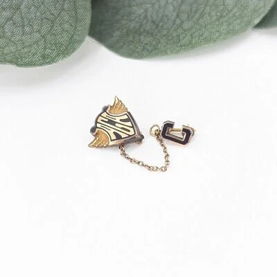 Vintage 10k Klein Lapel Pin Tack AGA "C" with Guard Chain - Image 1 of 3