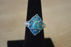 2.20ct South Hill Turquoise /Apatite /Zircon Ring Platinum over Fine Silver Sz 6 - Picture 1 of 7