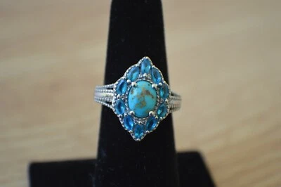 Anillo South Hill de 2,20 quilates turquesa/apatita/circón platino sobre plata fina talla 6 Foto 1 de 4