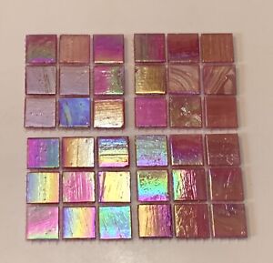 36-Glass Mosaic Tiles-Bisazza-Italy 2cm-3/4”sq Rainbow PINK Iridescent-Art Craft