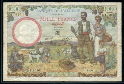 Algeria 1941-1942 1000 Francs P86 VF - Image 1 of 2