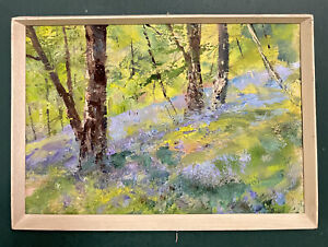 Original Mid Century Modernist Bluebell Forest Oil On Board Painting