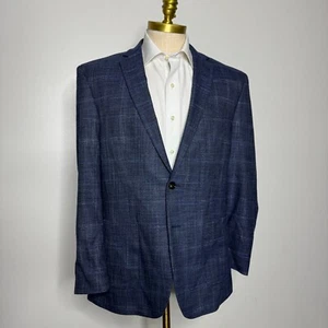 Murano Slim XL 42R Blazer Sport Coat Mens Blue Check - Picture 1 of 12