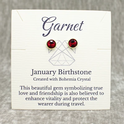 January Birthstone Garnet Earrings, Dark Red Crystal, Silver or Gold Studs - Image 1 of 4
