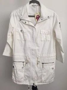NEW MurMur brand size L cream colored zipper 100% cotton jacket 3/4 sleeved NWT - Picture 1 of 5