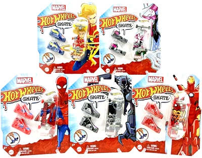 Hot Wheels Marvel Skate Fingerboards Spiderman Black Panther Iron Man- Complete! - Image 1 of 4