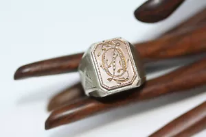 Viktorianischer Vintage silberfarben Metall Messing Top Siegel Initialen LO Ring Gr. 9,5 - Bild 1 von 12