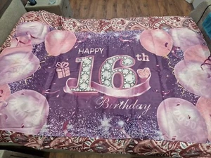 Happy 16th Birthday Backdrop Banner Fabric USED ONCE!!! 110CM X180CM - Picture 1 of 6