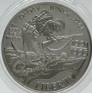 1995 W World War II Silver Dollar Proof $1 Commemorative D-Day June 6, 1944 #852 - Picture 1 of 10