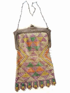 Vtg Whiting Davis Style Mesh Bag Geometric Multi Color Art Deco Flapper Purse - Picture 1 of 4