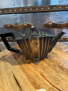 Antique Art Deco Footed Silverplate Teapot with Bakelite Handle 1920s - Picture 1 of 9