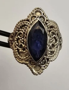 Vintage Sterling Silver 925 Lab Created Sapphire Ring Size 9 - 3.78g - Picture 1 of 18