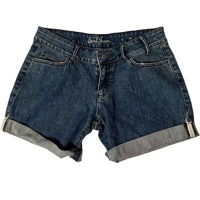 Earl Jean Women's Denim Shorts Size 6 Blue Denim Low Rise Cuff Pockets Stretch  - Image 1 of 4