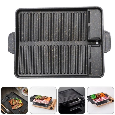 1Pc Aluminum Alloy BBQ Grill Pan Non-stick Barbecue Grill Plate (Black) - Image 1 of 4