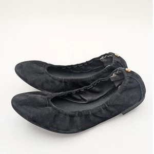 Stuart Weitzman Gabby Scrunch Rivet Suede Ballet Flat Black Size US6 EU37 - Picture 1 of 10