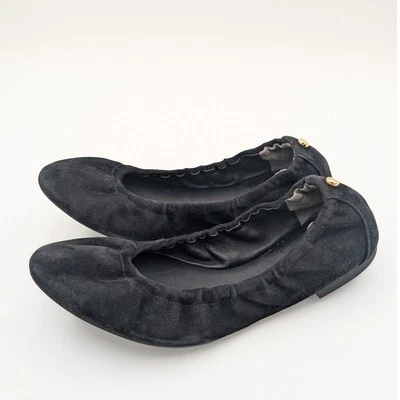 Stuart Weitzman Gabby Scrunch Rivet Suede Ballet Flat Black Size US6 EU37 - Image 1 of 4