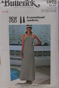 VTG 70s Butterick 4872 Womens XS 6 EASY Sew & Go HALTER MAXI DRESS Pattern UC - Picture 1 of 2