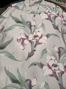 Tommy Bahama Men's Silk Hawaiian Camp Shirt Ivory Hibiscus Floral 100% Size XL - Picture 1 of 15