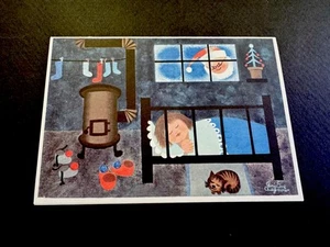 1 Tarjeta de Felicitación de Navidad de Colección Papá Noel mirando niña y gatito soñando con bonito 🎁 - Imagen 1 de 3