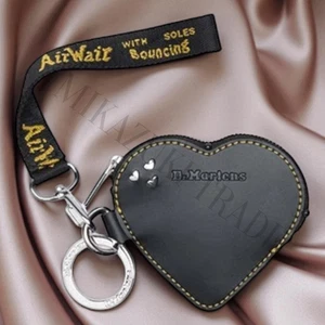 Dr. Martens Heart Mini Purse Black Keyring Wallet Bag Charm Leather 41430001 F/S - Picture 1 of 6