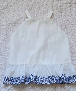 Janie & Jack Girls Halter Top 2T White Cotton Blue Floral Trim - Picture 1 of 11