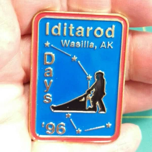 1996 Alaska Iditarod Pin - Iditarod Days Wasilla AK Hundeschlitten mit Musher auf Rückseite - Bild 1 von 4