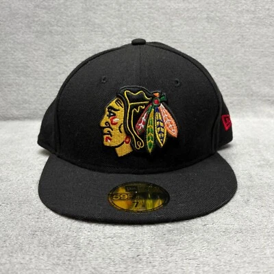 Chicago Blackhawks Hat Team 59FIFTY Fitted Black Size 7 1/8 NHL - Image 1 of 4