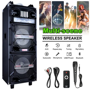 Dual 10" Portable Bluetooth Speaker PA System Subwoofer Karaoke LED AUX Recharge - Picture 1 of 12