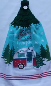 GREEN Yarn Crochet Top WARM & COZY CHRISTMAS Print Cotton Kitchen Towel - Picture 1 of 1