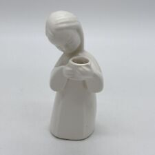 Ceramic White Christmas Girl Small Vintage Handmade Taper Candle Holder