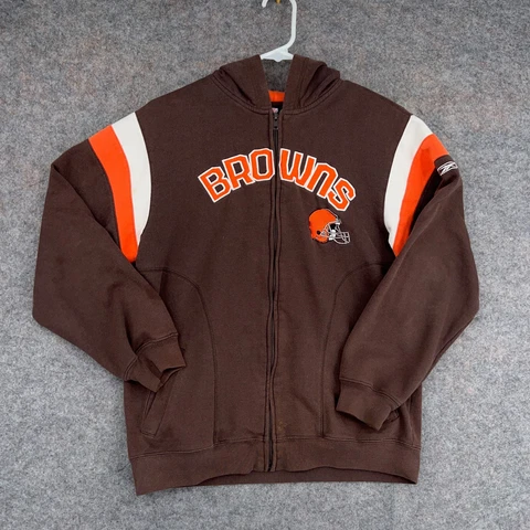Cleveland Browns Hoodie Sweater Youth Large 14-16 Brown Orange Zip Up Reebok NFL Cover