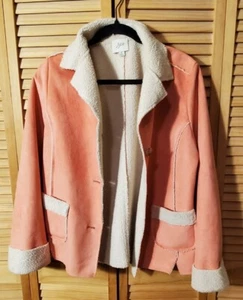 J Jill Peach Suede Fleece Lined Jacket Medium Long Sleeve Super Soft Pockets - Picture 1 of 5