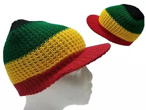 Cappello Rasta Beanie Tam Rastafari Island Giamaica Reggae Beanie Bail Visiera - Foto 1 di 5