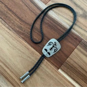 Vintage Bolo Tie Navajo Pattern Woven Braided Adjustable Leather Tie - Picture 1 of 6