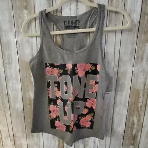 NWT tank CHIN UP APPAREL GRAY TANK TOP TONE UP XS FLORAL - Picture 1 of 5