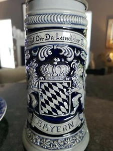 Bayern Bavaria Lion Crest Rustic Blue LE Stoneware German Beer Stein .5 L - Bild 1 von 11