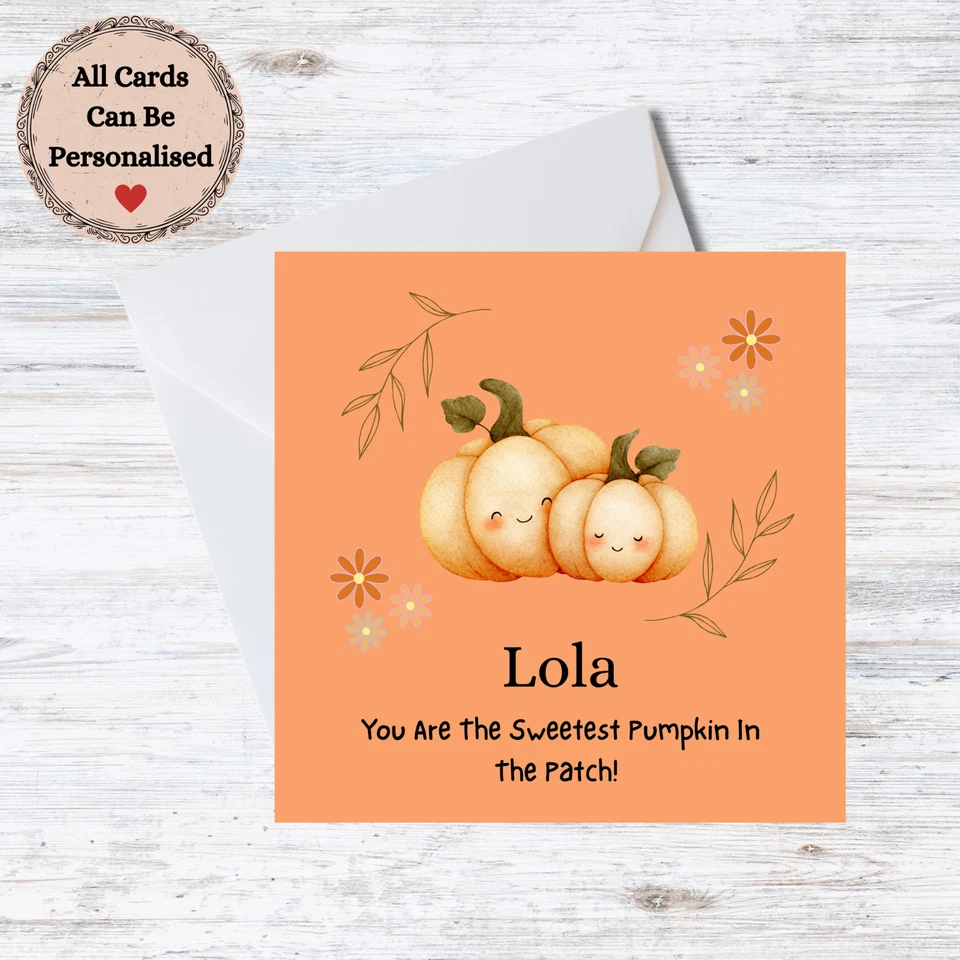 Personalised Friend Birthday Card - Cute Pumpkins Customisable Name - Image 1 of 1