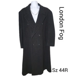 London Fog Mens Wool Coat 44R Trench Coat Dark Grey Double Breasted  USA - Picture 1 of 7